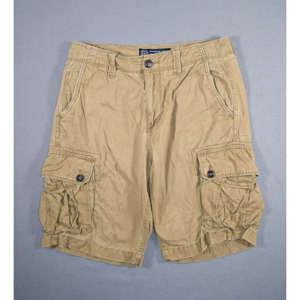 American Eagle Cargo Shorts Mens 30 Khaki Classic Heavyweight Cotton Baggy 10"